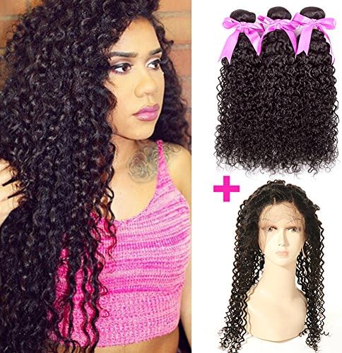ANNMODE hair 7A Grade Brazilian Virgin Human Hair Kinky Curly Hair 3 Bundles With 360 Full Lace Band Frontals 22.5"x4"x2" Lace Band Frontal Closure With Baby Hair 14 16 18+14inch