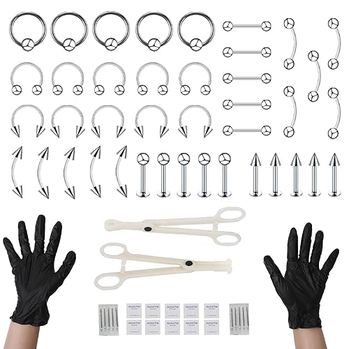 hxqicai 64pc Piercing Kit, Body Piercing Kits Tools for Ear Nose