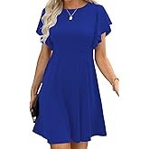 Happy Sailed Cocktail Dresses for Women Spring Summer Ruffle Sleeve Crewneck High Waist Flowy A Line Mini Dress