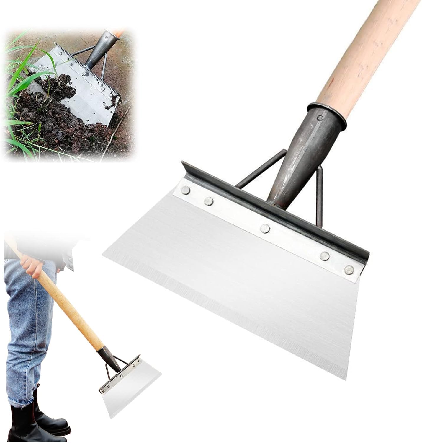 Photo 1 of Multifunctional Cleaning Shovel, Square Garden Spade Shovel - Manganese Steel Flat Shovel Not Include Pole, 8-12" Heavy Duty Garden Tool for Digging, Lawn Edging, and Weed Removal - Silver (30CM)