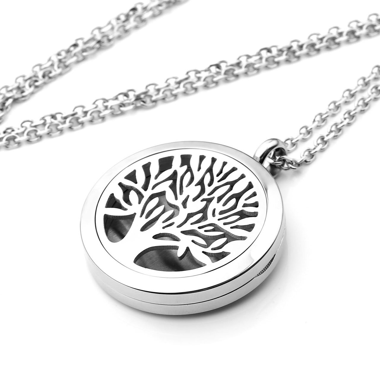 JOVIVI Aromatherapie Kette aus Edelstahl Ätherische Öle Parfum Diffusor Halskette Lebensbaum Floating Medaillon Locket Käfig Anhänger