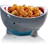 Sepnoic 40 oz Shark Attack Bowl Cute Candy Popcorn Serving Bowl Ceramic, 3D Cartoon Large Storage Bowls for Fruit Key Party Decoration Holiday Gifts, Blue Grey