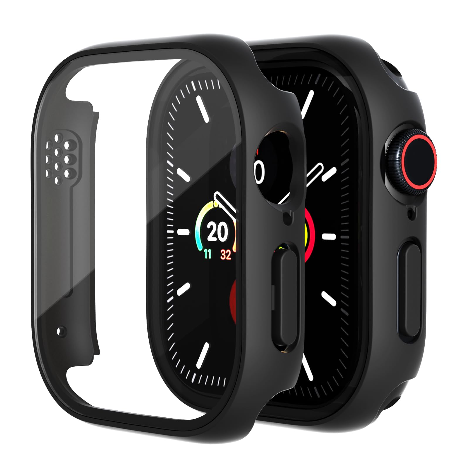 FWMLEW 2 Pack Tempered Glass Case Compatible for Apple Watch Series 11 (2025) Series 10 42mm, Hard PC Screen Protector Overall Protection Lightweight Scratch (Black(2-Pack), 42mm for Series 10/11)