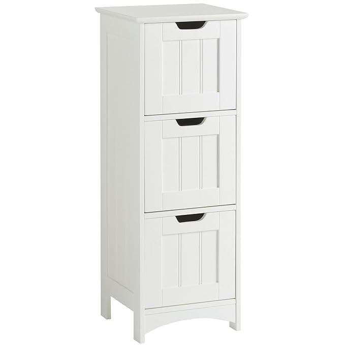 VonHaus 3 Drawer Storage Unit Wooden Bathroom Floor Organizer White Colonial Style