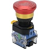 Emergency Stop Button 10A 440V Latching Push Button Switch, 22mm Aluminum Alloy Round E-Stop Button IP65 Waterproof Self-Locking Shut Off Switch