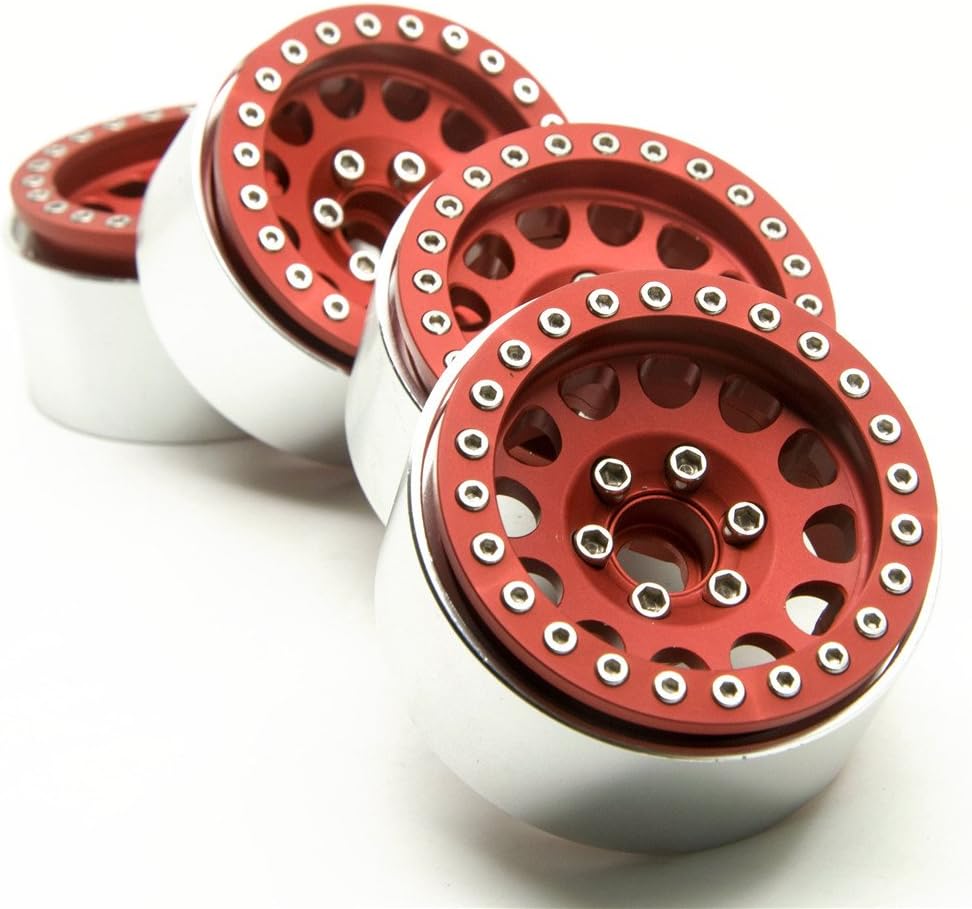 RCLIONS Aluminum Alloy 1.9inch RC Beadlock Wheels Rims 12 Spokes for 1/10th RC Crawler Car SCX10 D90 Trx4 -Pack of 4 (Red)