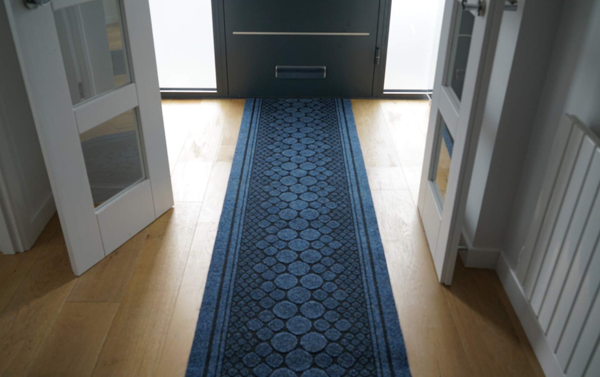 Serdim Rugs Cork Non Slip Hallway Runner - Stair Runner - Custom Long Length Hard Wearing Rubber Back Entrance Pebble Design Mats - Kitchen Runners, Blue, Length:50ft(1524cm)