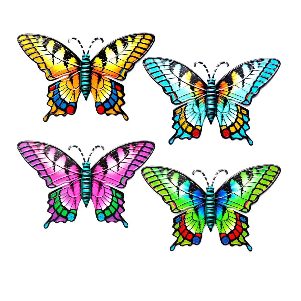 Tsilin 4 Pcs Metal Butterflies Wall Decor Wall Art Hanging Sculpture Colorful Garden Butterfly Statues For Indoor Outdoor Living Room Bedroom Backyard Porch Patio Fence Home Decoration