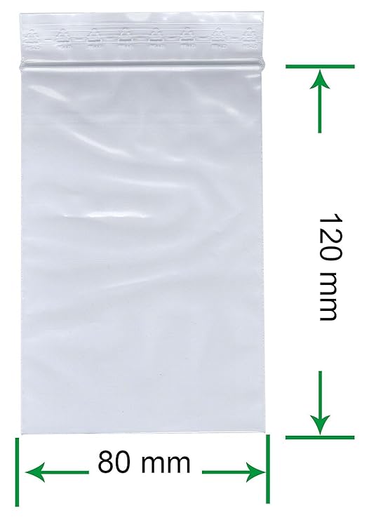 HeiZip 100 x Druckverschlußbeutel 80 x 120 mm, 90 mµ/MY (extra stark), Transparent, Unbedruckt mit PE-Logo in der Fahne