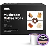 Chaism Mushroom Coffee Pods - Arabic Coffee with Lions Mane, Cordyceps, Reishi, Chaga for Focus & Energy Boost, Sugar-Free, Fat-Free (12 Counts, Dark Roast)