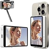 Selorr Selfie Monitor Screen,4-inch Magnetic Phone Vlog Selfie Monitor Screen 4K 60fps Bluetooth Remote,Back Camera for Vlog Live Stream TikTok,Compatible with iPhone/Android （White）