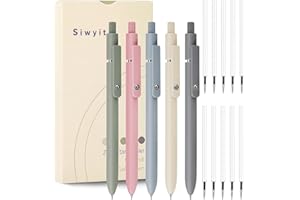 Siwyit Gel Pens, 5 Pcs 0.5mm Quick Dry Black Ink Fine Point Smooth Writing Pens and 10 Refills, Retractable Stylo Gel for Jou
