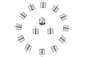 arricraft 50pcs Stainless Steel Barrel End Caps Cord Terminators for Leather Cord Jewelry Makig, 10mm