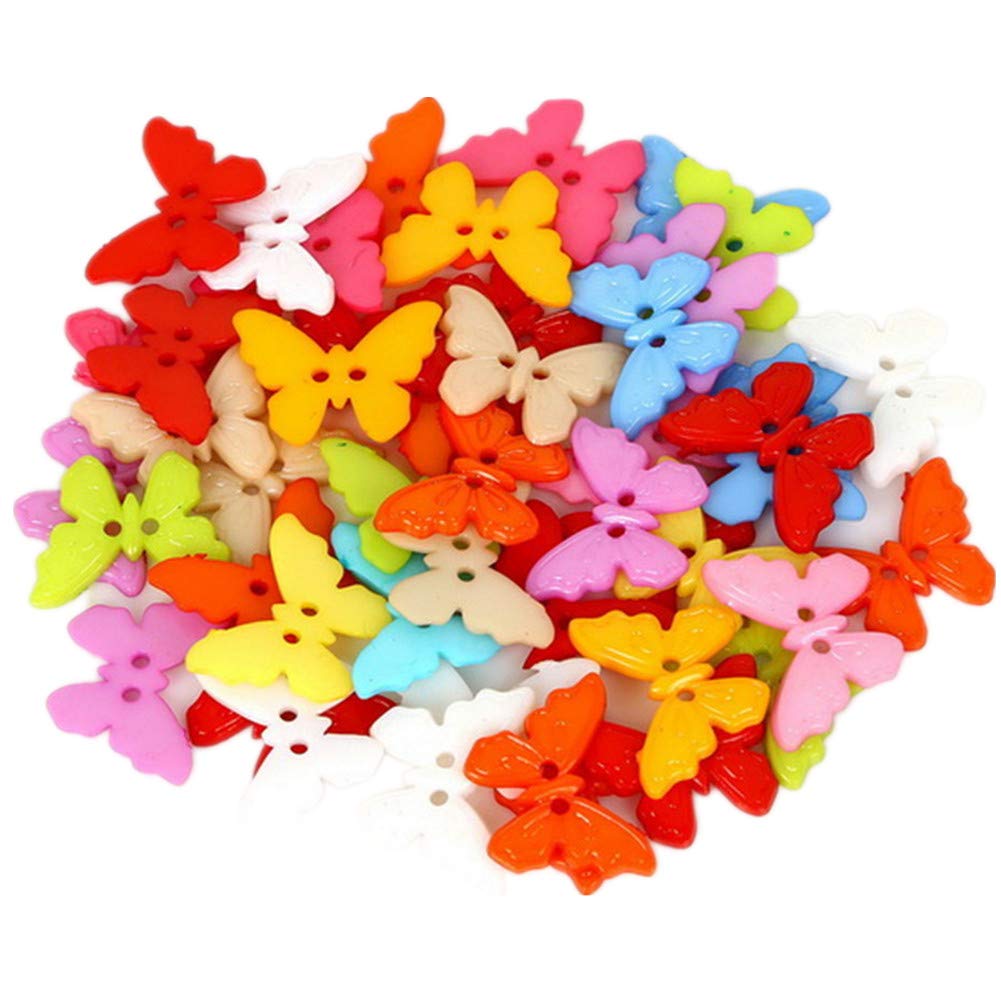 400pcs Cute Animal Fruit Heart Star Resin Buttons 2 Holes Small Sewing Decorative Buttons Beads Charms for Jewelry Scrapbooking Painting Crafts Embellishments(Butterfly)