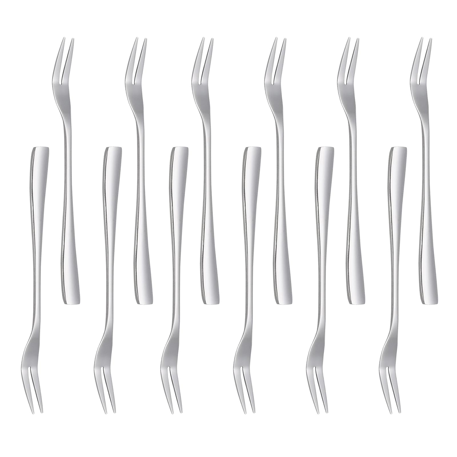 Zerdyne 12-Piece Stainless Steel Two Prong Forks, Bistro Cocktail Forks, Small Fruit Fork