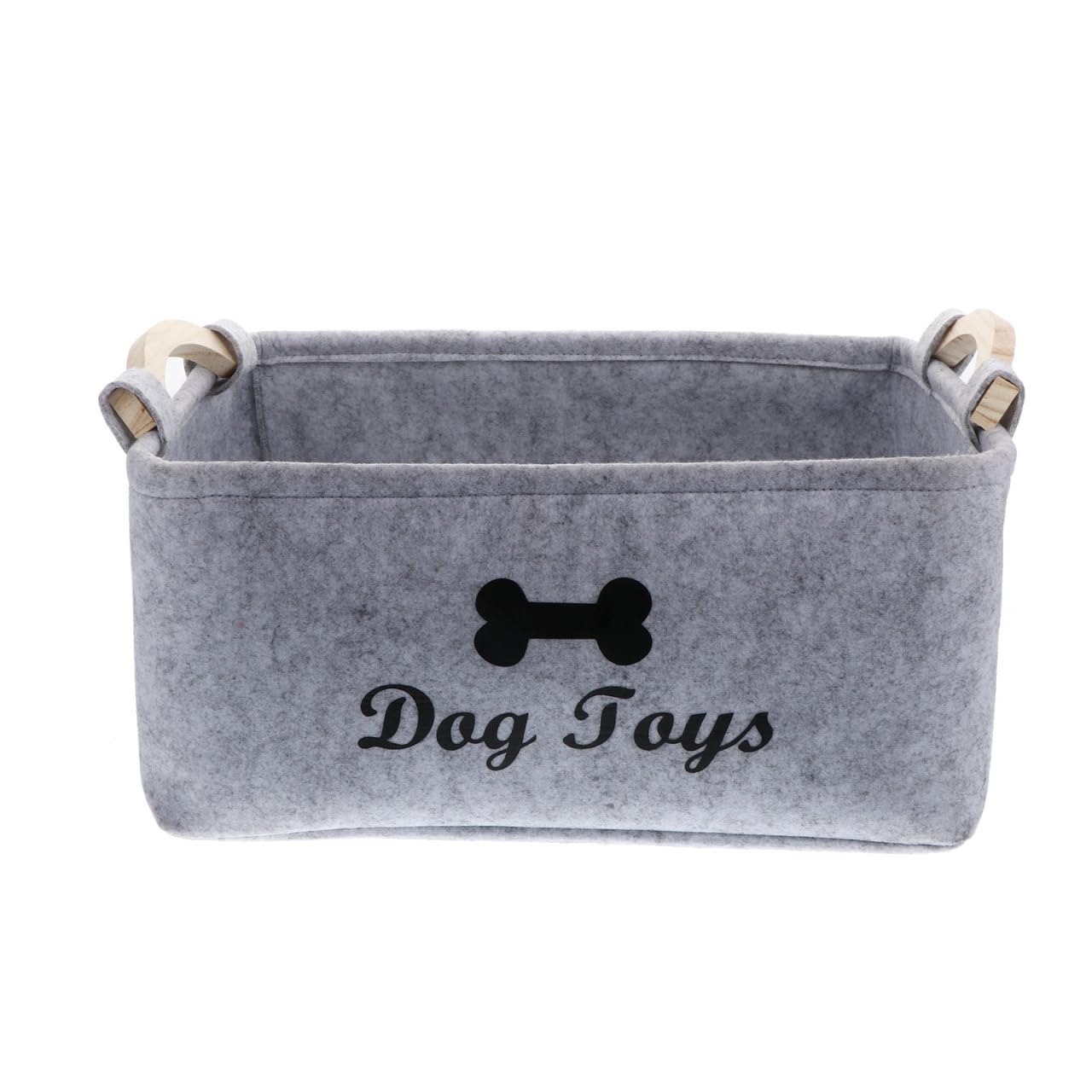 Mikikit Dog Toy Box: Storage Baskets with Wooden Handle - Felt Stuff Foldable Storage for Organizing Pet Toys, Dog Clothes Blankets