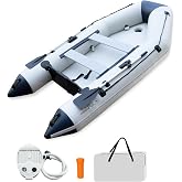 HEYBOARD Inflatable Dinghy Boat with Drop Stitch Floor, 1100D PVC Material, 4-Person Inflatable Tender Raft for Fishing, Diving &amp; Recreation &ndash; Compatible with 10HP Motor