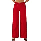 roswear Women's Wide Leg Jeans High Waisted Stretchy Denim Trouser Pants