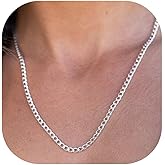 Avotto S925 Sterling Silver Cuban Chain Necklace for Women 3mm/5mm Thick Sturdy & Colourfast Women's Chain Necklaces Christmas Jewelry Gifts 16/18/20/22/24/Inch
