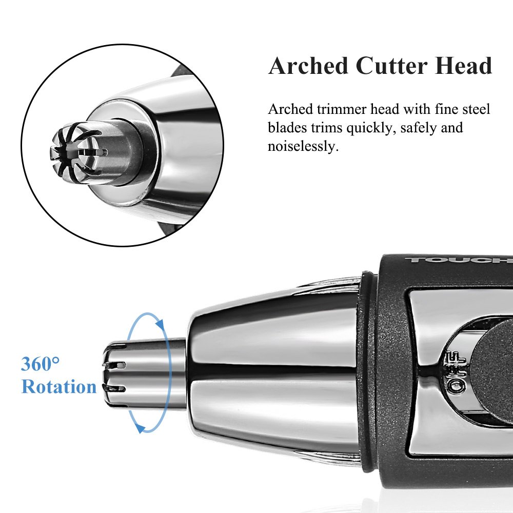 TOUCHBeauty Nose Ear Hair Trimmer for Men Personal Grommer Hair Clipper with Unique Stand, Stainless Steel Rotation Blade, Battery-operated Black TB-0616