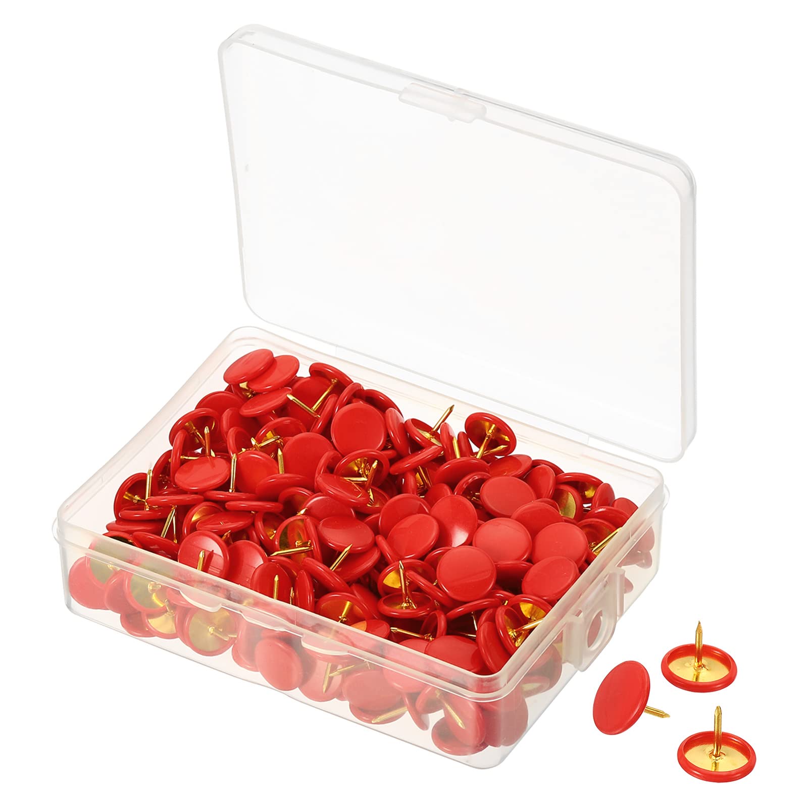 PATIKIL Push Pins, 300 Pack Plastic Roundness Pushpin Decorative Thumb Tacks Golden Steel Point for Cork Board, Red