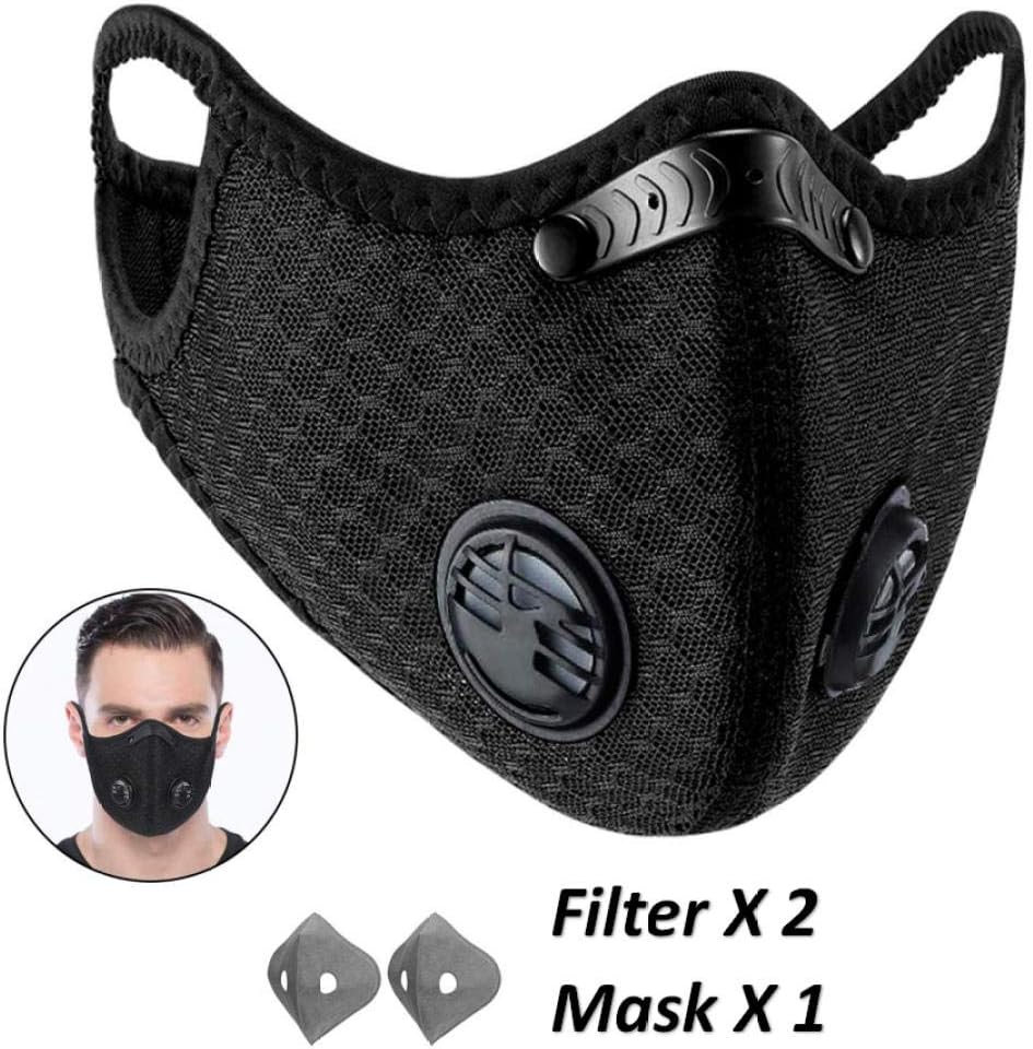 Outdoor Activities Dust Mask Activated Carbon Dustproof Mask with Additional Carbon Filters With breathing valve for Woodworking Mowing Grinding-1 mask+2 filters
