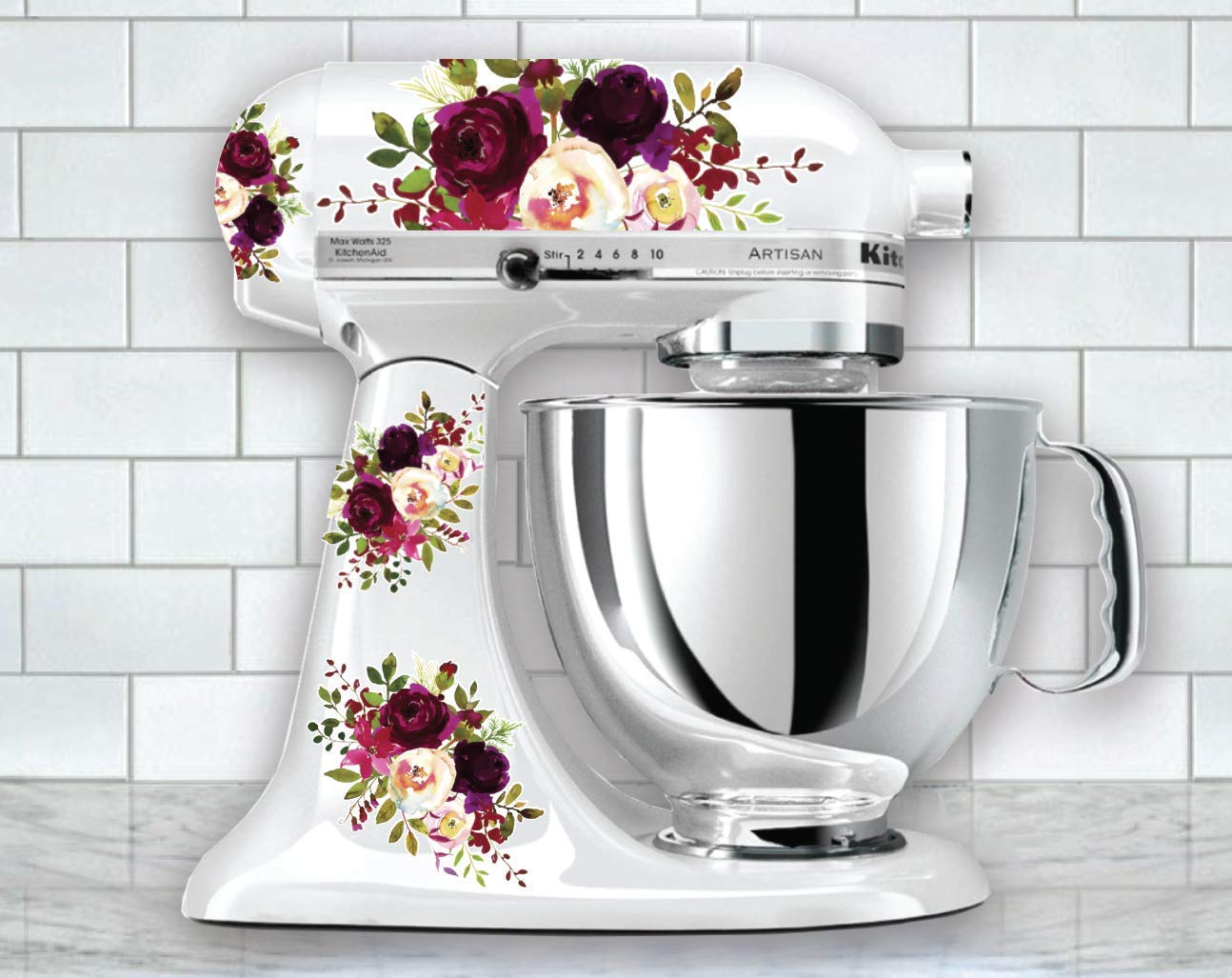 Burgundy Cream Watercolor Floral Vinyl Decals for Kitchen