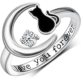 Cat Ring 925 Sterling Silver Moon Ring Black Cat Jewelry Gift for Women Gift