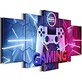 Merrleem Game Controller Canvas Wall Art Prints, Gamer Bedroom Decor, Gaming Symbol Picture, Teen Boys Game Room Wall Decor (Small, Wrapped Canvas)