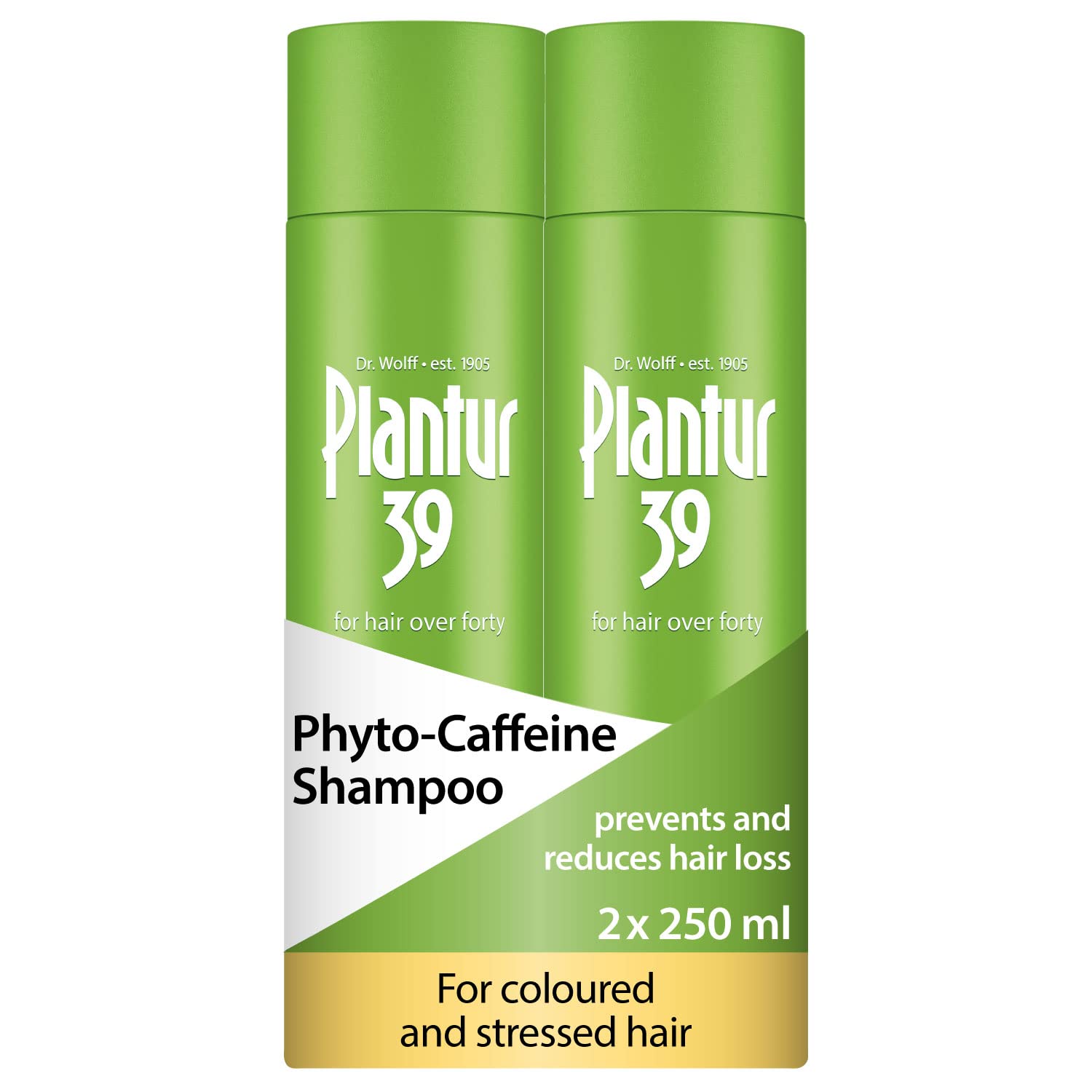 Plantur 39 Caffeine Shampoo Prevents and Reduces Hair Loss 2x 250ml | For Couloured and Stressed Hair | Unique Galenic Formula Supports Hair Growth | Women Hair Care Made in Germany