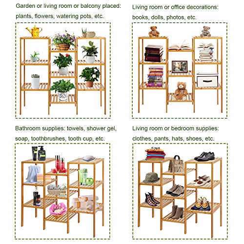 KARMAS PRODUCT Natural Bamboo Shelf 9-Tier DIY Adjustable Multifunctional Utility Storage Organizer Rack Plant Flower Standing Holder Shelving Unit, 37.7" x 13" x 35.4"