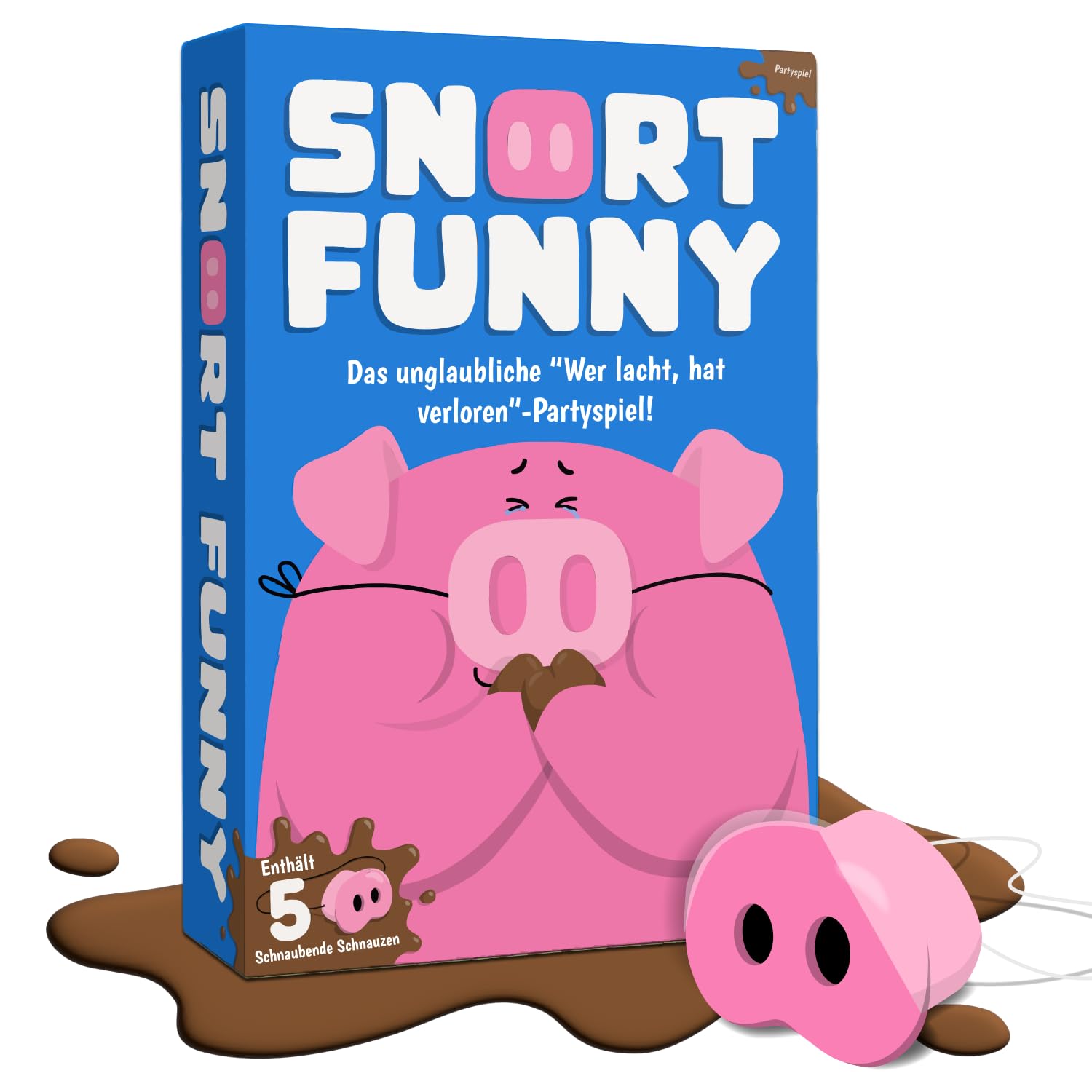 Lucky Egg Snort Funny - Partyspiele Für Erwachsene und Kinder - Wer Lacht, Hat Verloren – Familienspiele Mit 150 Challenge Cards, 5 Pig Snout – Lustige Spiele Für Freunde - 4–8 Spieler - Ab 8 Jahren