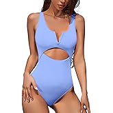 Meyeeka Womens One Piece Swimsuits Tummy Control Bathing Suit for Women Push Up Swimwear V Neck High Cut Monokini