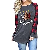 Womens Long Sleeve Christmas Shirts Holiday Pullover Tops Merry Christmas Graphic Xmas Gift T-Shirt