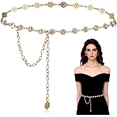 Xelsluthe Rhinestone Diamond Flower Waist Belt Decorative Rhinestone Dress Belt Gold Sparkly Crystal for Women Formal Dresses Gold Bling Diamond Wedding Dress Bridal Chain Belts