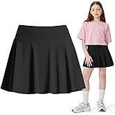 ZukoCert Girls Athletic Skort, Tennis Skirt for Girls with Spandex Shorts, Lightweight Kids Black Tennis Skirts with Pockets