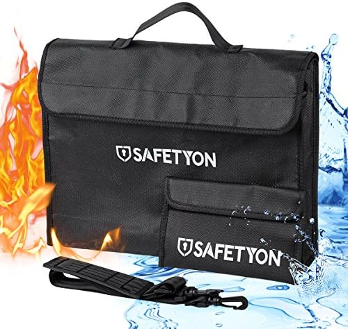 Fireproof Document Bag, Premium Water Resistant Fire Safe Bag w/Shoulder Strap & File Folders, Non-Itchy Silicon Coated, Heavy Duty Protection for Valuable Documents, Jewelry, Passports, Money