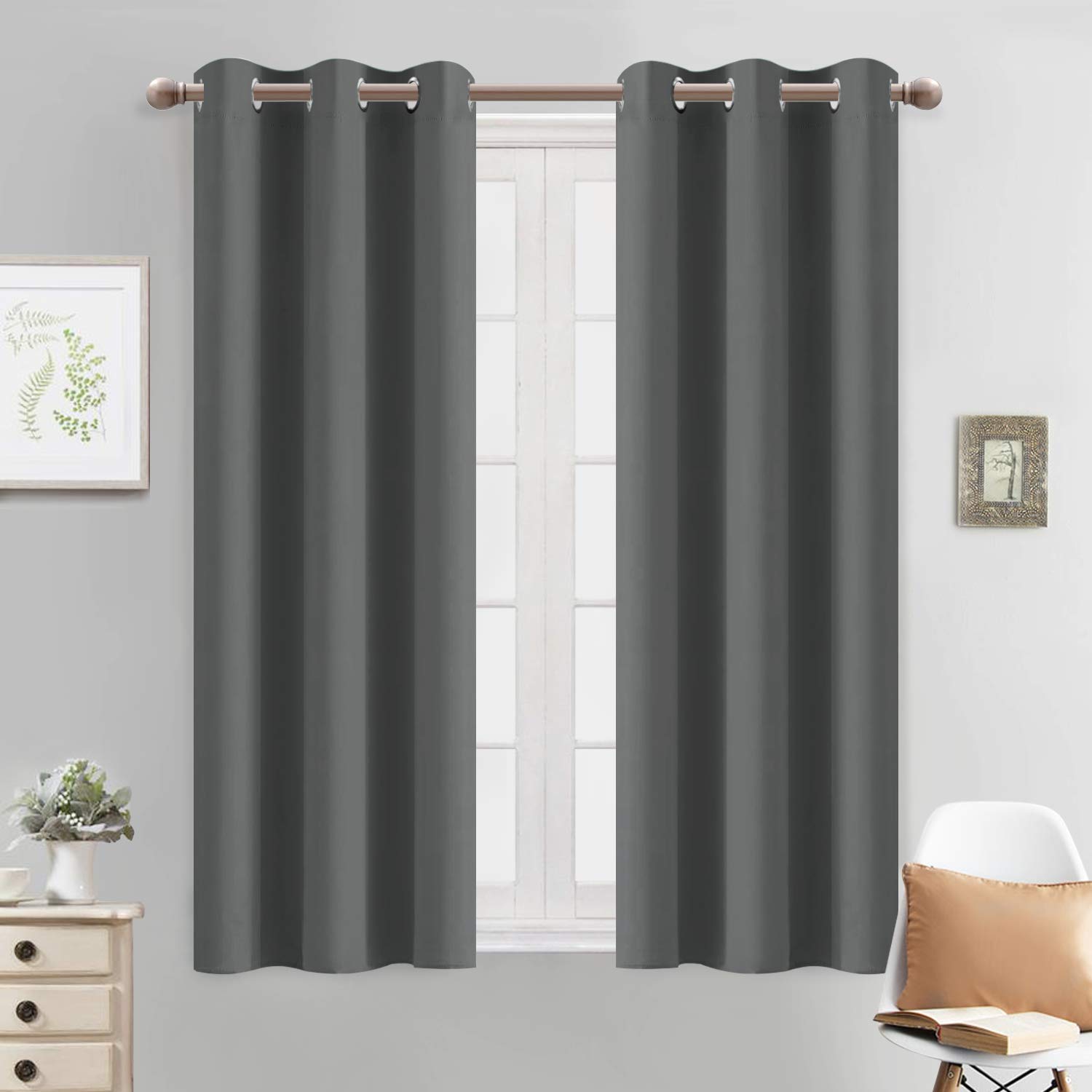 Yakamok Room Darkening Drapes Blackout Curtains Thermal Insulated Grommet Curtain Panels for Bedroom, 38W x 54L,Dark Grey,One Pair