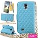 Galaxy S4 Case,OMIU(TM)Luxury Fashion Camellia Pendant Rhombus Handbag Metal Chain Style Superior Soft PU Leather Grid Purse Wallet Case Cover For Samsung Galaxy S4 i9500(Blue),Sent Screen Protector+Stylus+Cleaning Cloth