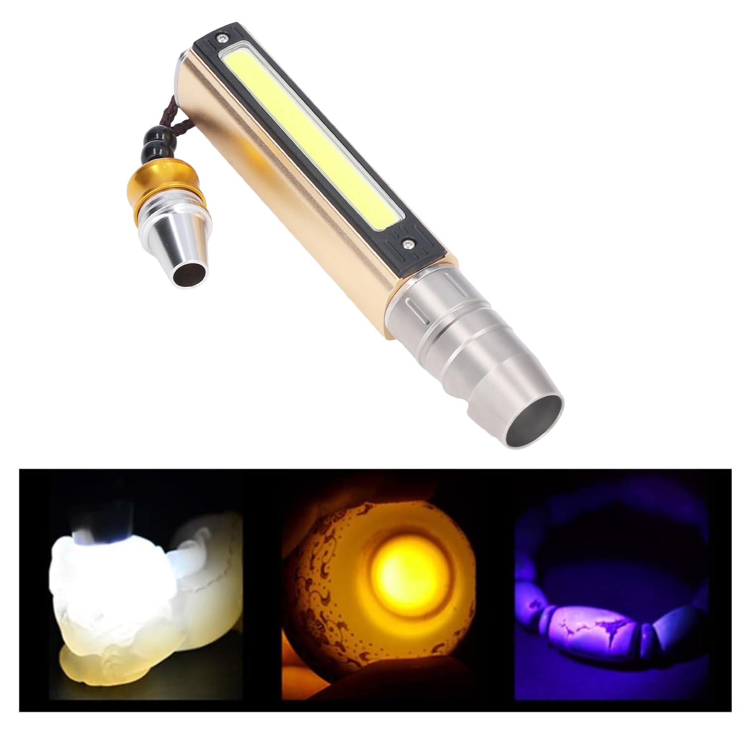 UV Flashlight Gem Identification Flashlight, 3LED Rechargeable Pocket Flashlight Ultraviolet Flashlight Aluminium Alloy Jewelry Identification Flashlight for Gem Jade Gemstone Currency Appraisal