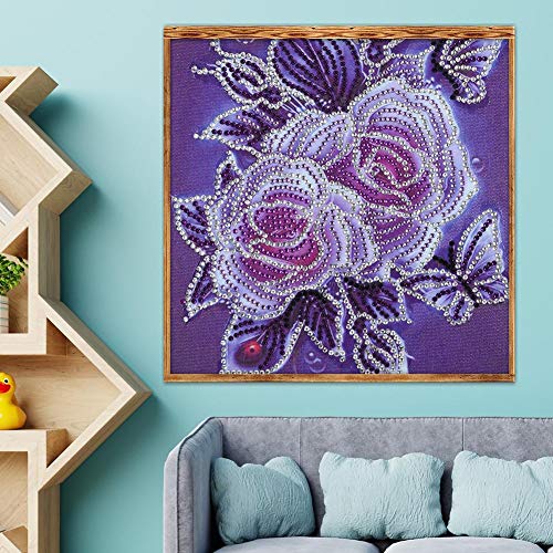5D Diamond Painting Mosaic Making 5D DIY Special Shape Diamond Painting Flower Cross Stitch Embroidery- Purple - Thumbnail 5