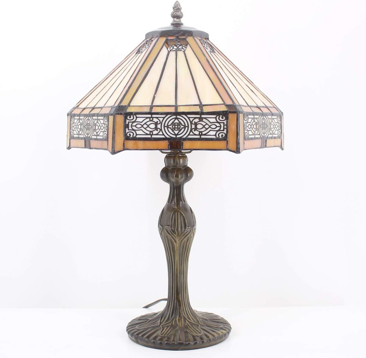 WERFACTORY Tiffany Lamp Yellow Hexagon Stained Glass Mission Style Table Lamp Desk Bedside Reading Light 12X10X18 Inches Decor Bedroom Living Room Home Office S011 Series - Image 5
