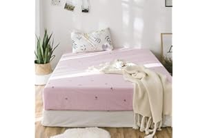 HIGHBUY Soft Cotton Fitted Sheet Twin for Kids Bed Pink Floral Bedding Sheet 1 Piece Deep Pocket,Breathable Cotton,Wrinkle Free,15" Deep Pocket Cooling Bed Sheet (Twin Sheet,Floral)