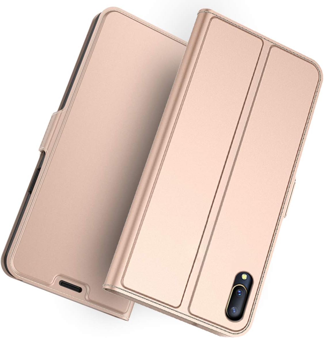 fancartuk Compatible with Vivo V11 Pro Case, Premium PU Leather Case [Flip Stand/Full Protection/Anti-Slip] Bumper Back Cover for Vivo V11 Pro (Rose Gold)