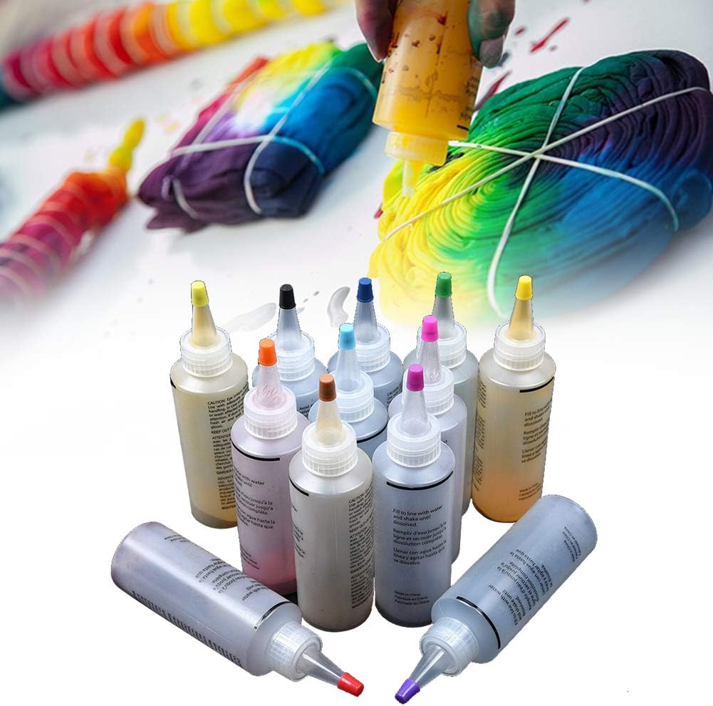 12pcs Tie Dye Kit, Permanent Clothing Graffiti Textile Paints, Jacquard Pigment DIY Craft, Non Toxic Table Covers for Family Friends Summer Party Supplies
