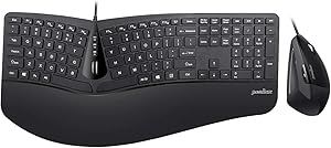Perixx Periduo-505, Wired USB Ergonomic Split Keyboard and Vertical Mouse Combo with Adjustable Palm Rest and Short Tactical Membrane Keys, US English Layout