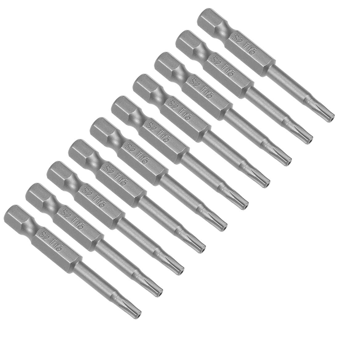 sourcing map 10 Pcs T15 Magnetic Torx Screwdriver Bits, 1/4 Inch Hex Shank 2-inch Length S2 Security Tamper Proof Screw Driver Kit Tools