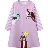 Girls Long Sleeve Dress Casual Cartoon Appliques Jersey Dresses 2-7T