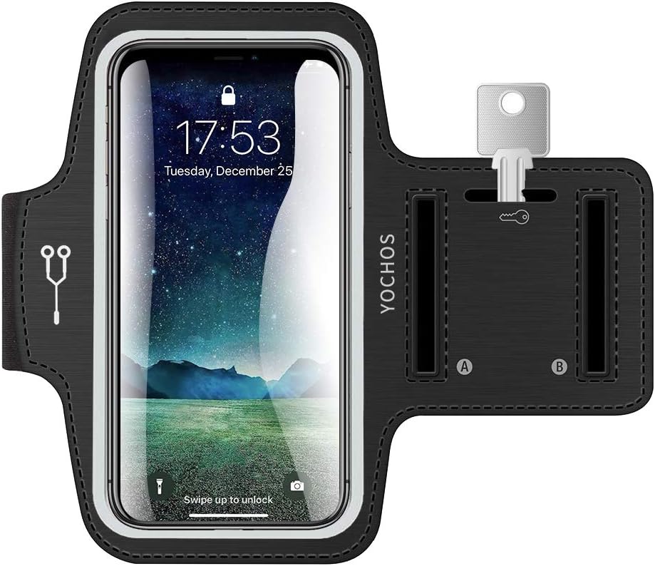 YOCHOS iPhone X/XR/Xs Max 8 7 6/6s Plus Armband Running Armband Fits Samsung Galaxy S9 + S8/S7/S6 Edge Note 9/8 LG G6 with Adjustable Elastic Band & Key Holder【Face Recognition Access】
