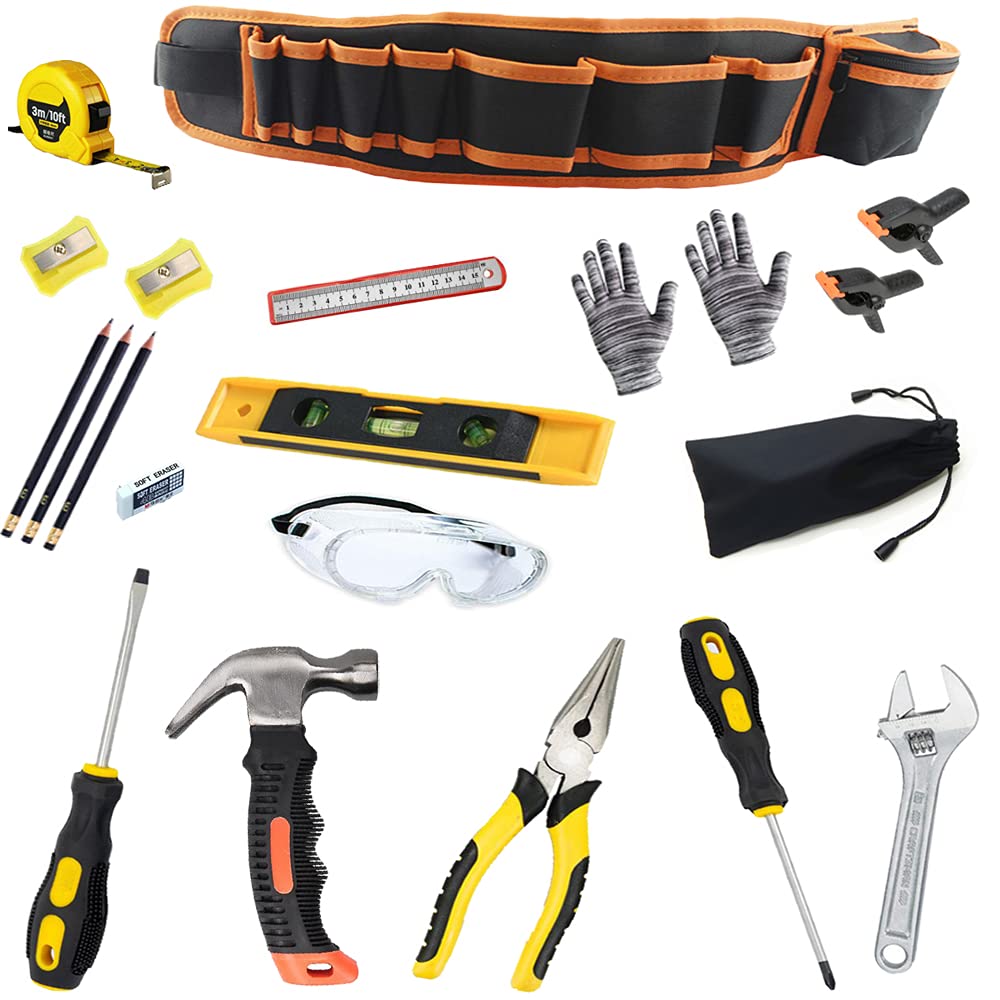 Kids Tool Set, Portable Kids Tool Bag, Real Metal Hand Tools, Real Tools for Professional DIY and Woodworking (21pcs)